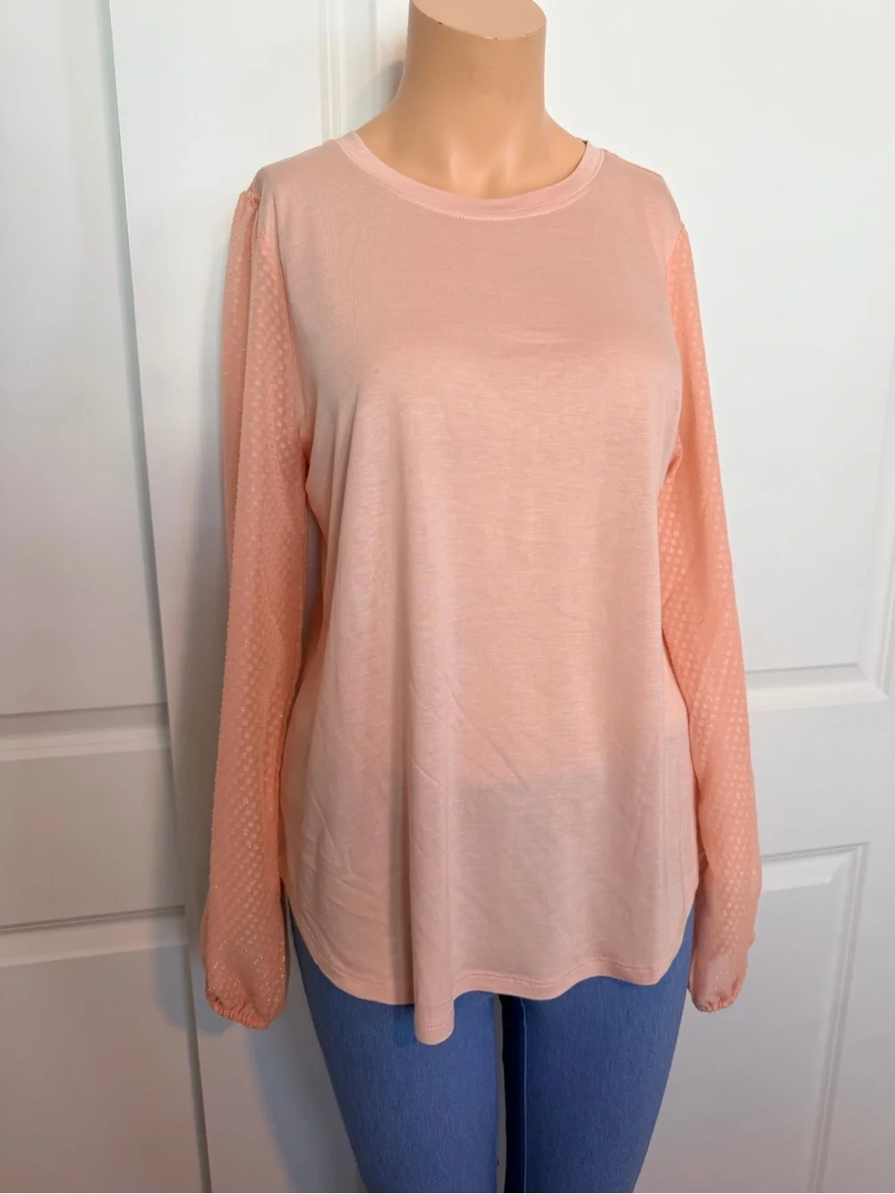 Michael Kors Peach Pink Long-Sleeve Sheer Dot Blouse